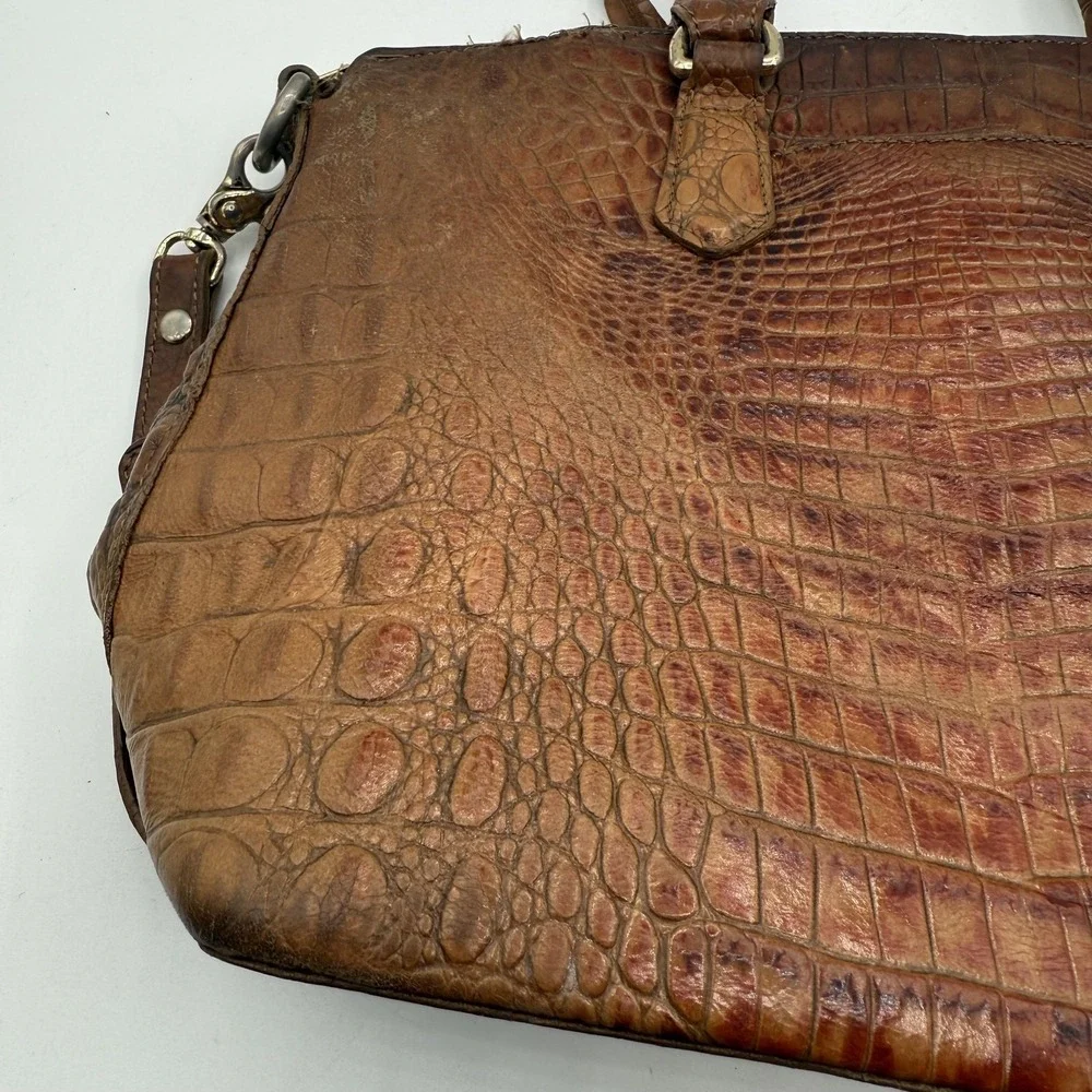 Brahmin Satchel Womens Brown Embossed Croc Leather Shoulder Bag Purse Distressed